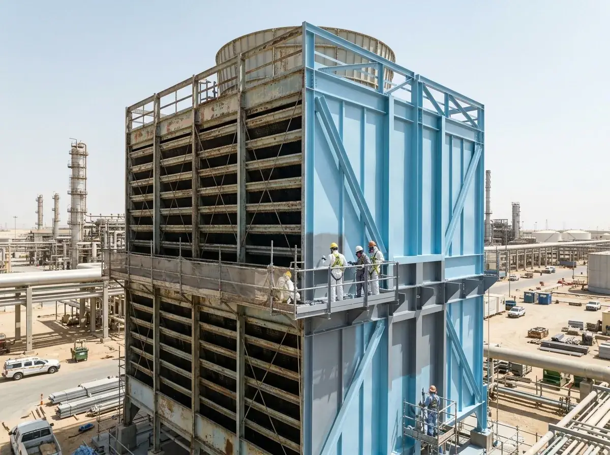 Cooling tower basin relined